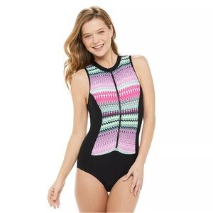 Women's Multicolor Zip-Front Swimsuit